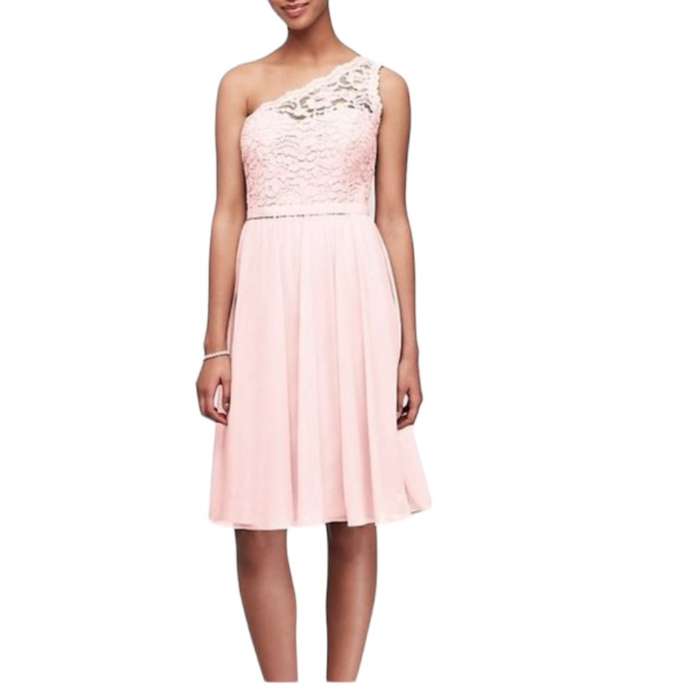 🦋David's Bridal Petal One Shoulder Lace Dress size-10